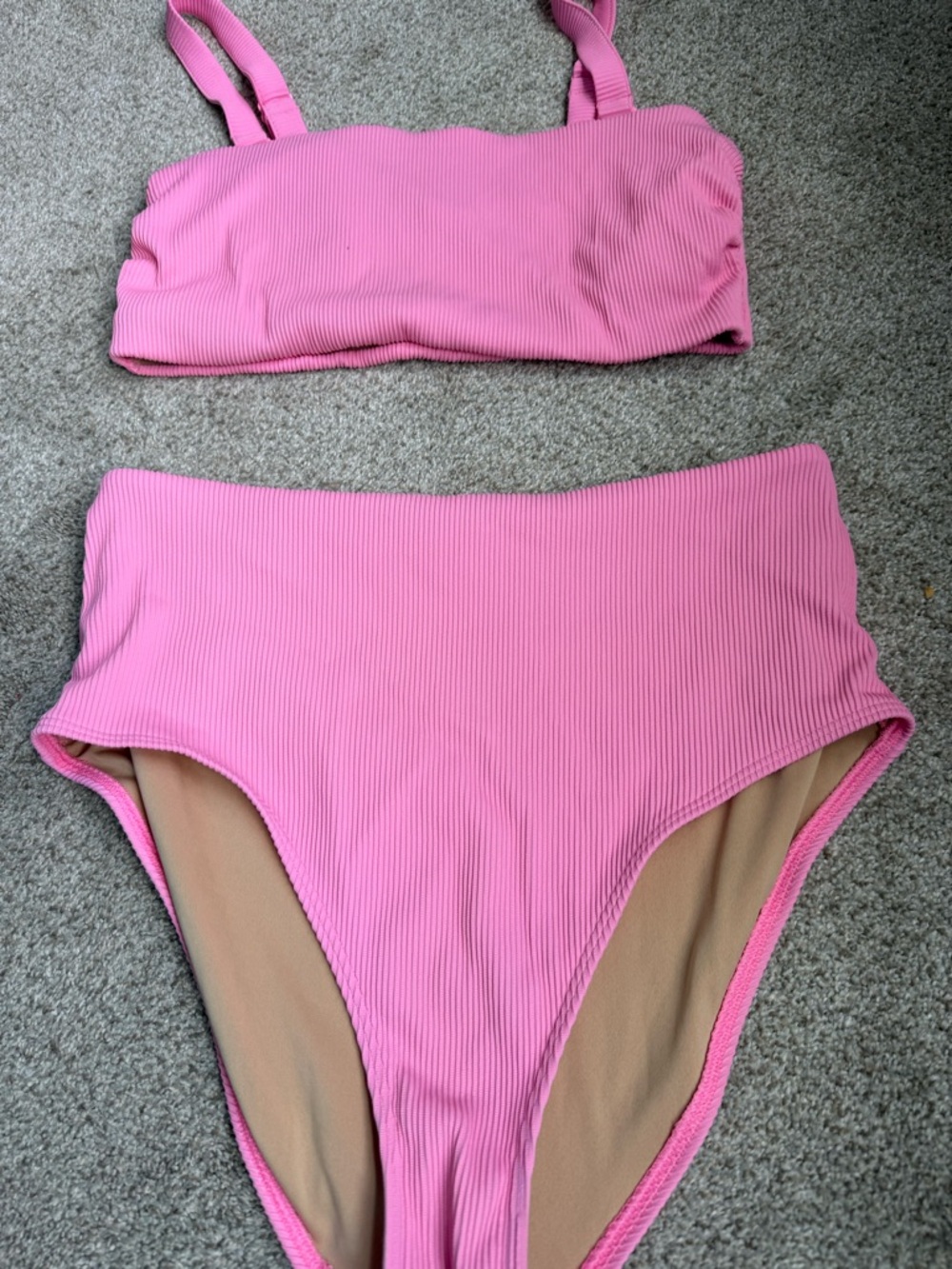 Pink Ribbed High Waisted Bikini Old Navy size Large adjustable/removable straps - Picture 2 of 4